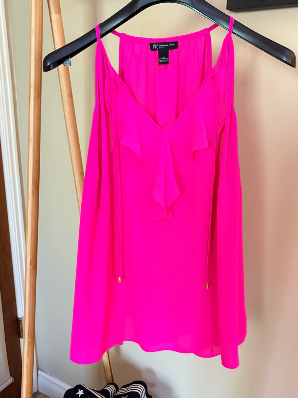 INC International Concepts Bright Pink Ruffle V-Neck Camisole